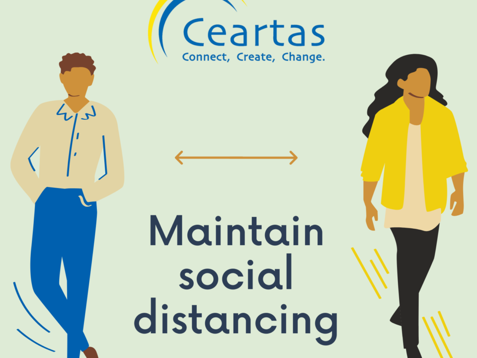 man and woman social distancing